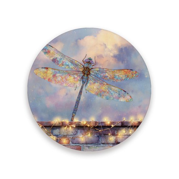 Qxltty One Pcs Drink Coasters Colourful Dragonfly Ceramic Round Coaster Absorbent Suitable for Kinds of Cups Coffee Table