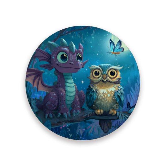Qxltty One Pcs Drink Coasters Cute Dragon Owl Ceramic Round Coaster Absorbent Suitable for Kinds of Cups Coffee Table