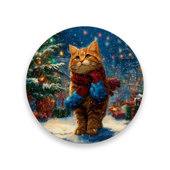 Qxltty One Pcs Drink Coasters Cute Ginger Cat Ceramic Round Coaster Absorbent Suitable for Kinds of Cups Coffee Table