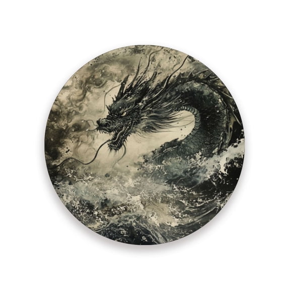 Qxltty One Pcs Drink Coasters Cyan Dragon Ceramic Round Coaster Absorbent Suitable for Kinds of Cups Coffee Table