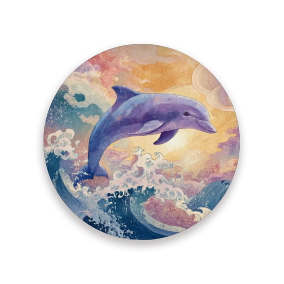 Qxltty One Pcs Drink Coasters Dolphin Ceramic Round Coaster Absorbent Suitable for Kinds of Cups Coffee Table