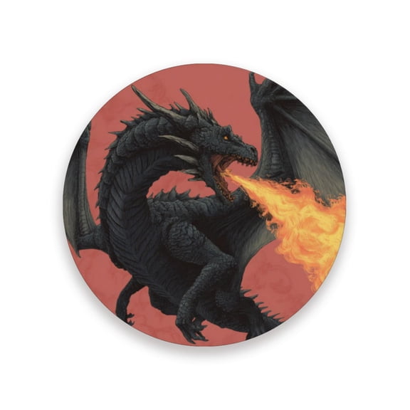 Qxltty One Pcs Drink Coasters Fire Dragon Ceramic Round Coaster Absorbent Suitable for Kinds of Cups Coffee Table