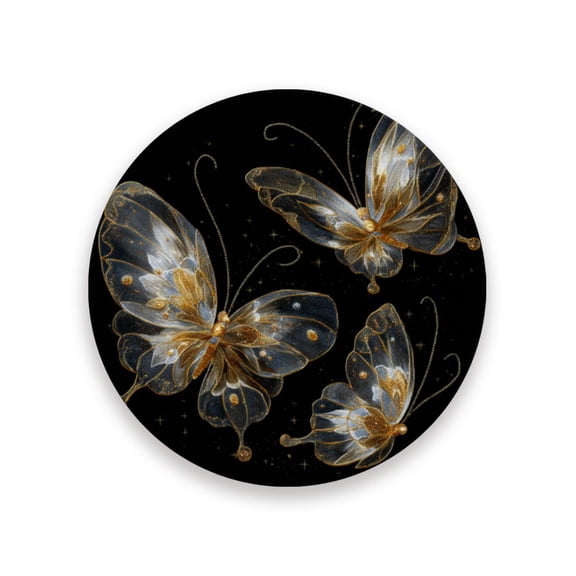Qxltty One Pcs Drink Coasters Gold Transparent Butterfly Ceramic Round Coaster Absorbent Suitable for Kinds of Cups Coffee Table