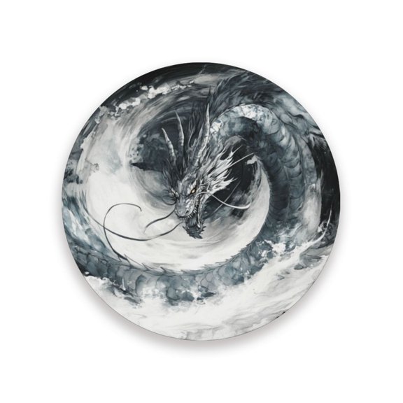 Qxltty One Pcs Drink Coasters Gray Dragon Ceramic Round Coaster Absorbent Suitable for Kinds of Cups Coffee Table