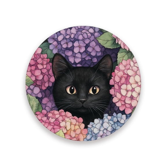 Qxltty One Pcs Drink Coasters Hydrangea Cat Ceramic Round Coaster Absorbent Suitable for Kinds of Cups Coffee Table