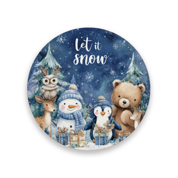 Qxltty One Pcs Drink Coasters Snow Animals Ceramic Round Coaster Absorbent Suitable for Kinds of Cups Coffee Table