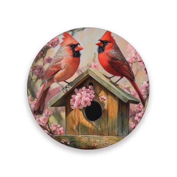 Qxltty One Pcs Drink Coasters Spring Cardinal Bird Ceramic Round Coaster Absorbent Suitable for Kinds of Cups Coffee Table