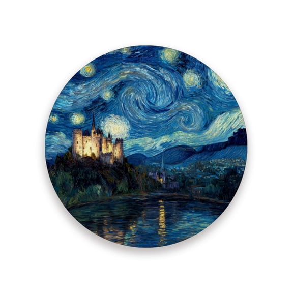 Qxltty One Pcs Drink Coasters Starry Night Style Castle Ceramic Round Coaster Absorbent Suitable for Kinds of Cups Coffee Table