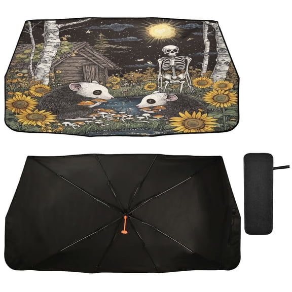 Qxltty Opossum Mushroom Car Windshield Sunshade Umbrella Quality Black Rubberized Fabric Can Effectively Block UV Rays Heat