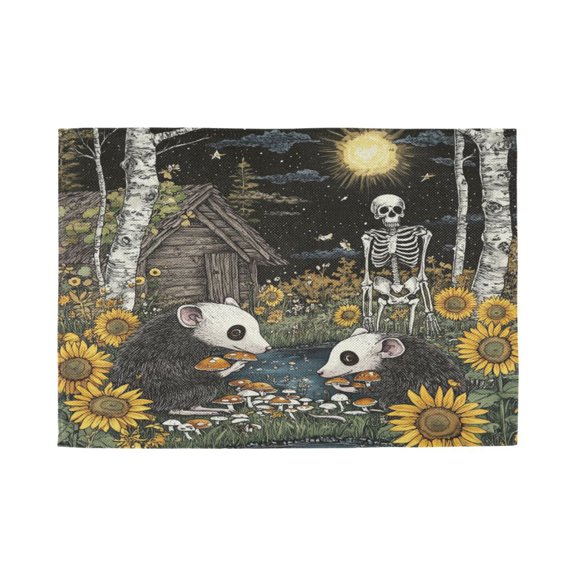 Qxltty Opossum Mushroom Placemats Set of 1 Heat Resistant Non-Slip Place mat for Dining Table Washable Durable Polyester Woven Table Decorations