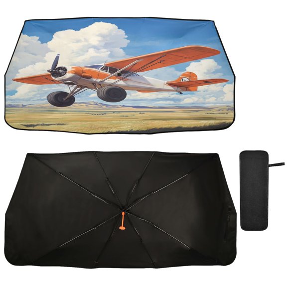 Qxltty Orange Airplane Car Windshield Sunshade Umbrella Quality Black Rubberized Fabric Can Effectively Block UV Rays Heat