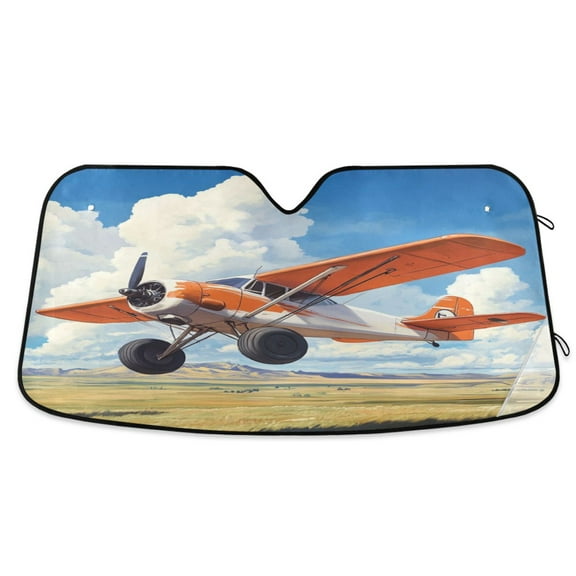 Qxltty Orange Airplane Car Windshield Sunshades Foldable UV Rays Sun Visor Protector Keep Your Vehicle Cool 55×27.6in