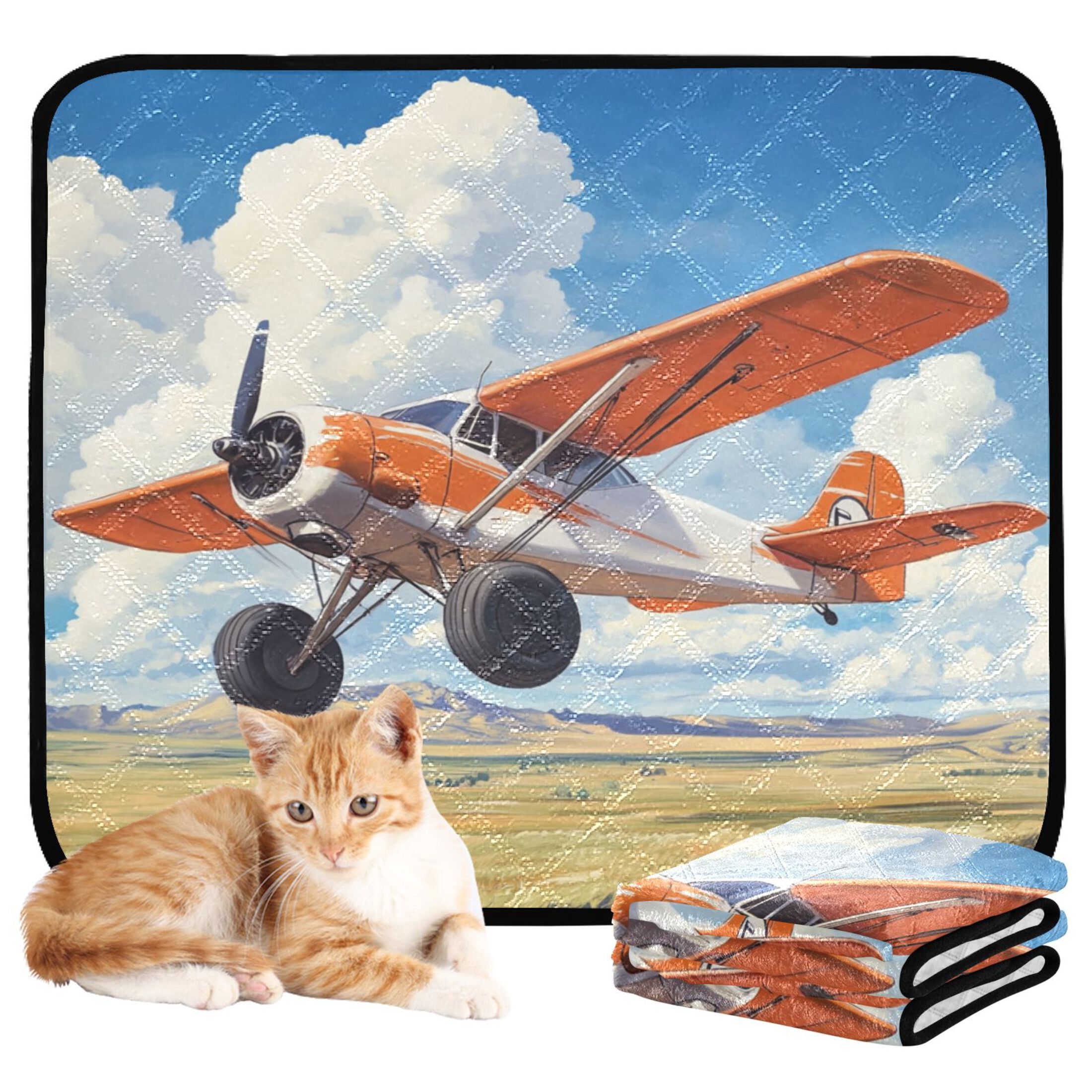Qxltty Orange Airplane Cat litter Pads Pet Set of 3 Diaper Mats Center Anti-leakage Layer Absorbent Soft and Comfortable