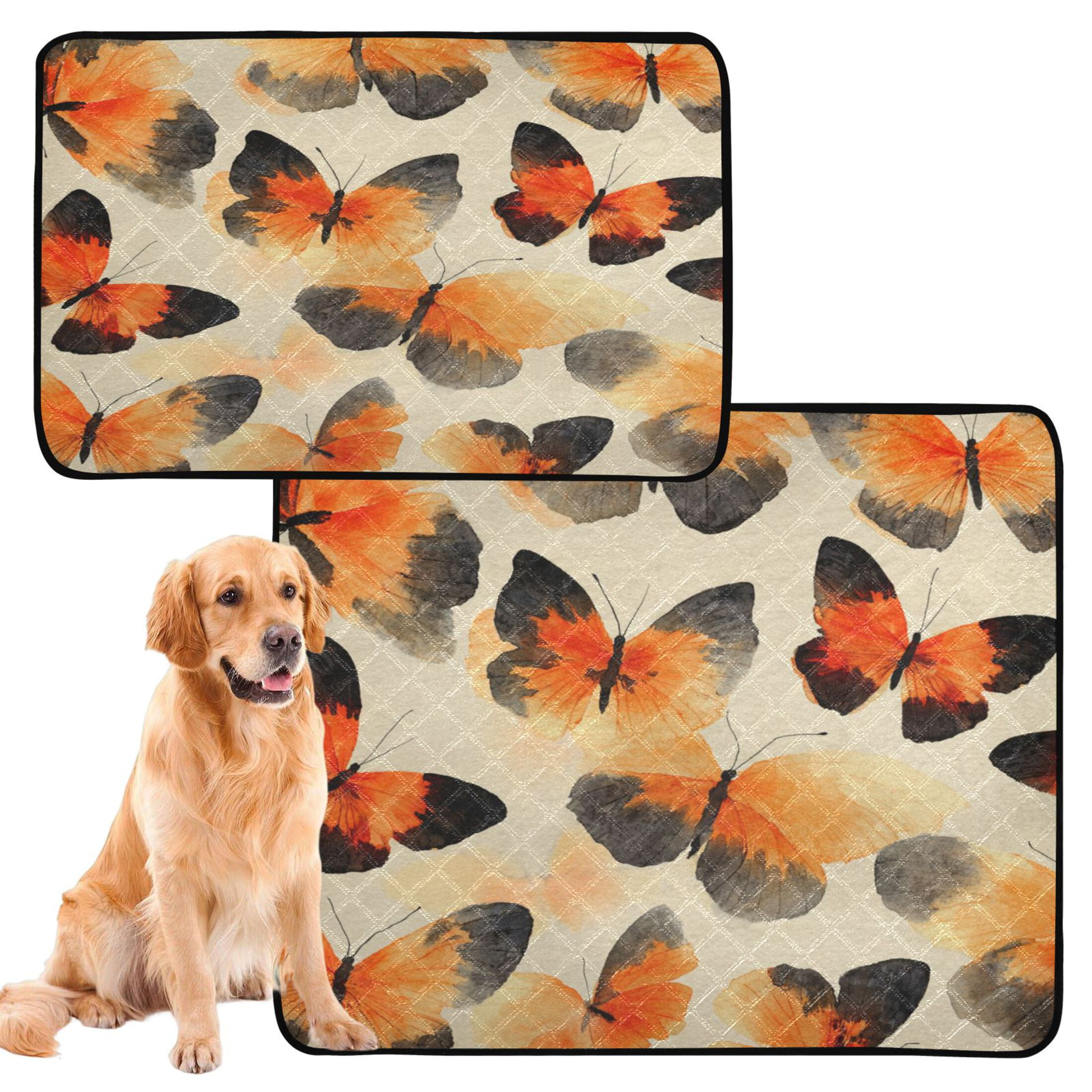 Qxltty Orange Black Butterfly Cat litter Pads Pet Set of 2 Diaper Mats Center Anti-leakage Layer Absorbent Soft and Comfortable
