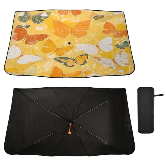Qxltty Orange Butterfly Windshield Sun Shade Umbrella Protect Car from Sunrays and Heat Damage Keep Cool and Interior