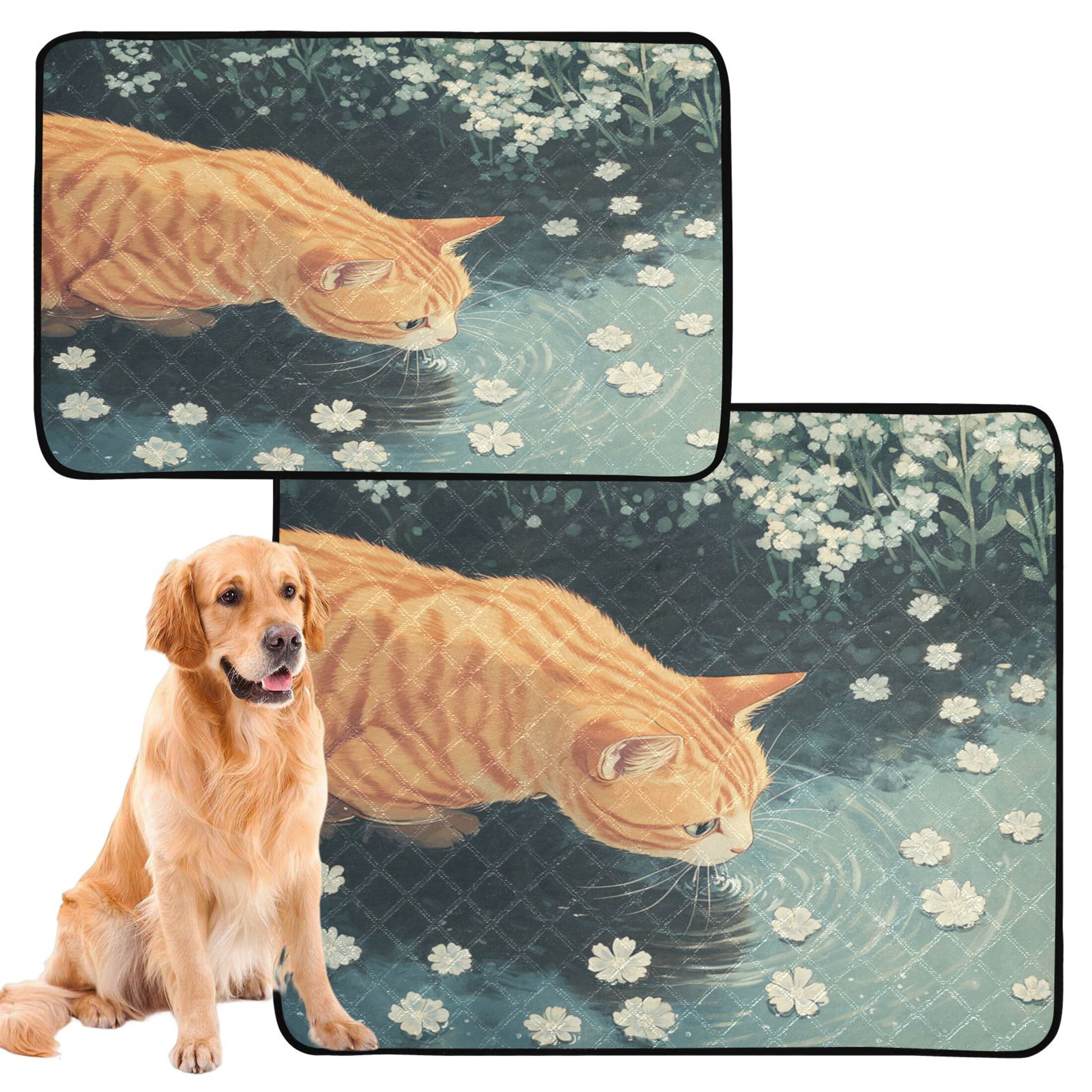 Qxltty Orange Cat Cat litter Pads Pet Set of 2 Diaper Mats Center Anti-leakage Layer Absorbent Soft and Comfortable