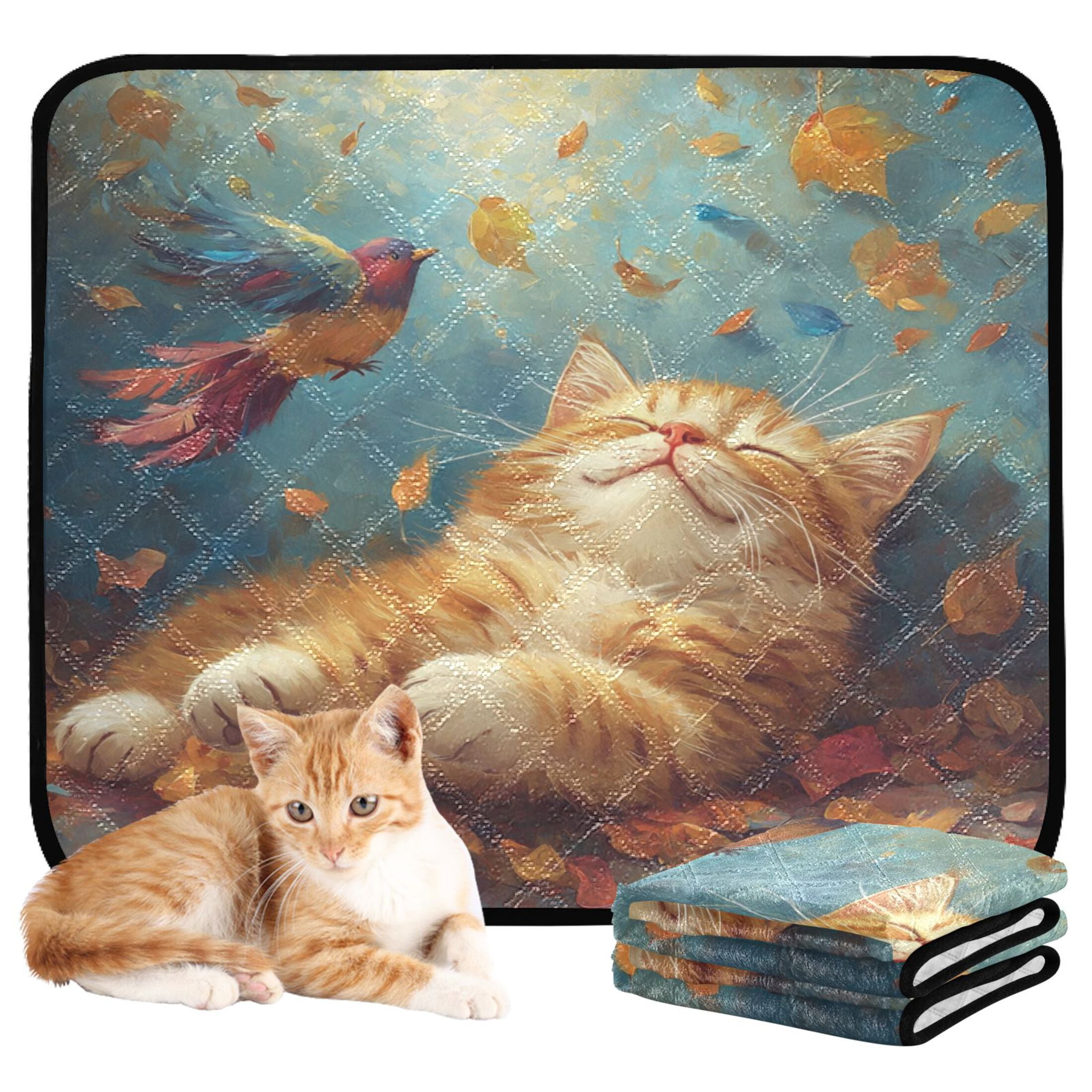 Qxltty Orange Cat Leaf Fall Cat litter Pads Pet Set of 3 Diaper Mats Center Anti-leakage Layer Absorbent Soft and Comfortable