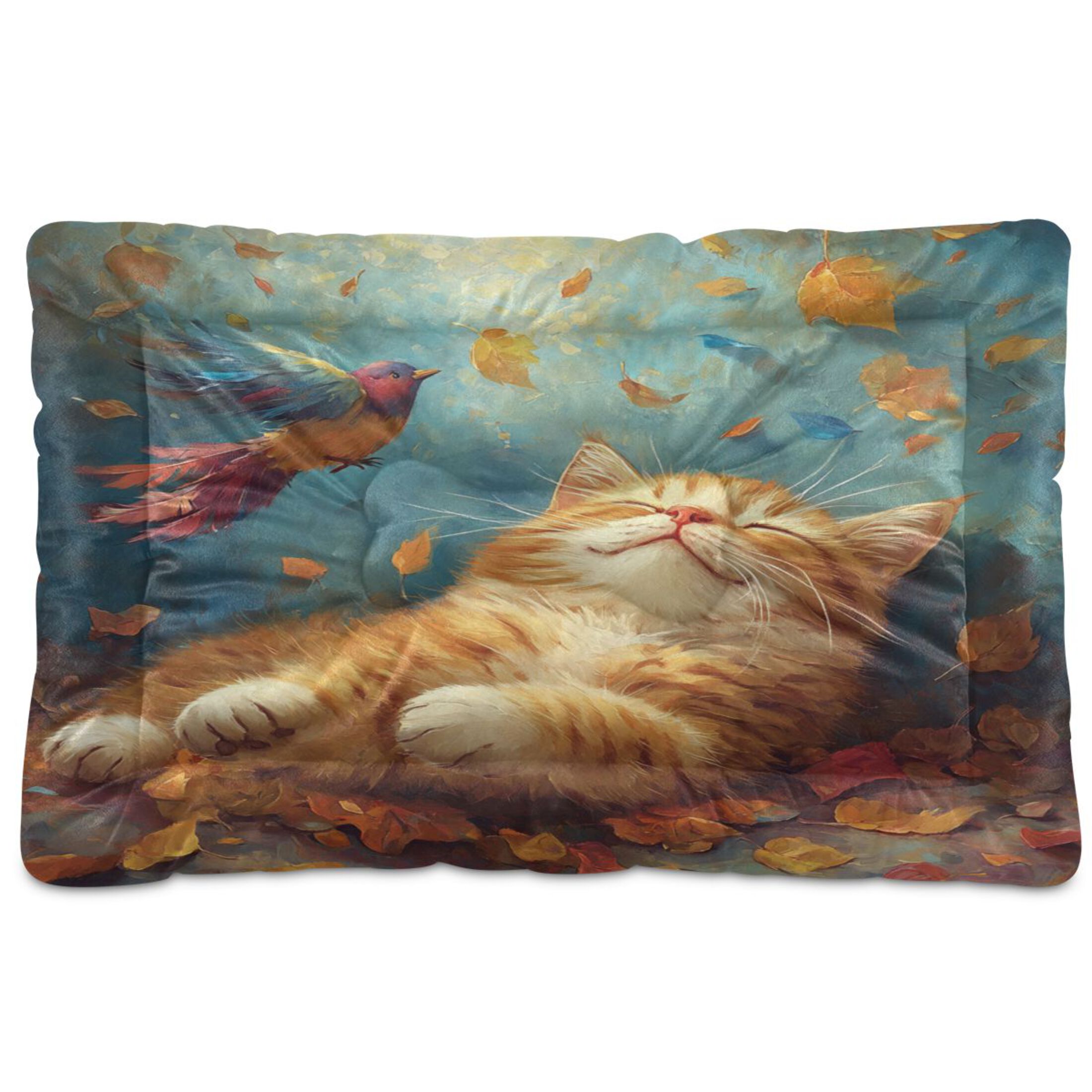 Qxltty Orange Cat Leaf Fall Ped Pad Wear-resistant and Hard to Bite Through Sleeping Pad for Small Medium Large Dogs Winter Pet Bed 36×24in