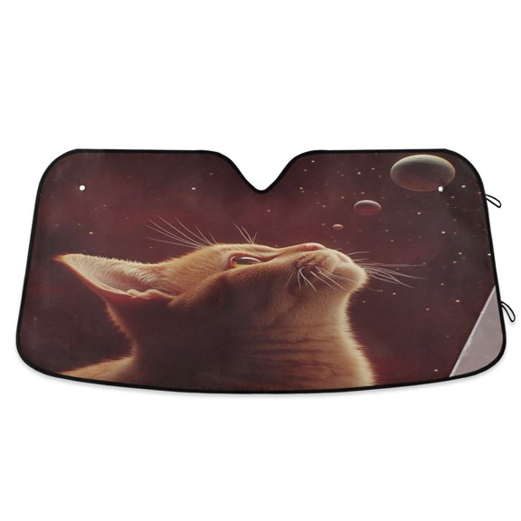 Qxltty Orange Cat The Universe Pattern Car Windshield Sunshades Foldable UV Rays Sun Visor Protector Keep Your Vehicle Cool 57×31.5in