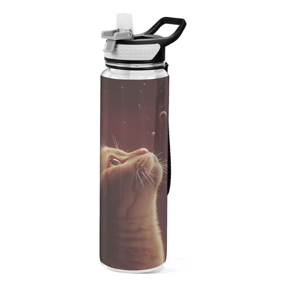 Qxltty Orange Cat The Universe Pattern Water Bottle 32 oz with Straw BPA Free Reusable Fitness Sport Bottle Perfect for Travel School Outdoors and Gym