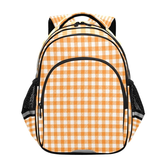 Qxltty Orange Checkered Backpack Lightweight Multi Pocket Daypack Reflective Bookbag with Adjustable Straps