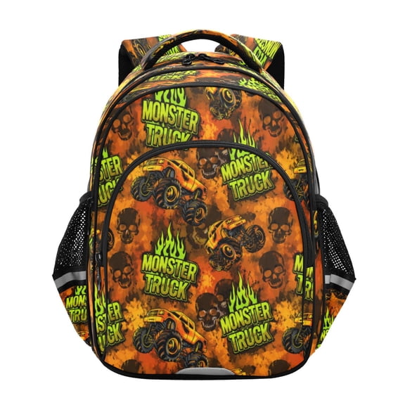 Qxltty Orange Monster Truck Backpack Lightweight Multi Pocket Daypack Reflective Bookbag with Adjustable Straps