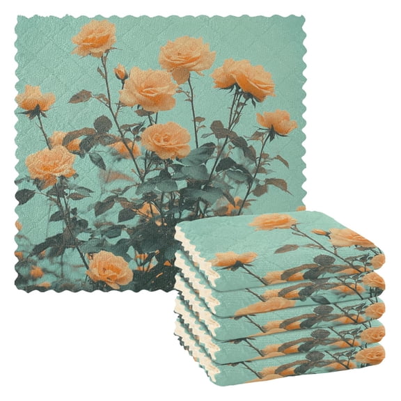 Qxltty Orange Roses Kitchen Towels Set of 6 Ultra Soft Absorbent Quick Drying Dish Cloths 11 x 11in