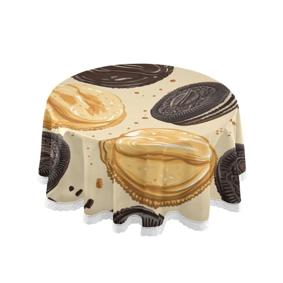 Qxltty Oreo Cookies Round Tablecloth 60 Inch Dia Washable Table Cover with Dust-Proof Wrinkle Resistant for Restaurant Picnic Indoor and Outdoor Dining
