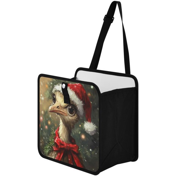Qxltty Ostrich with Christmas Elements Car Dumpster Collapsible Rear Seat Suspension Trash for Front Seat Center Console in Vehicle