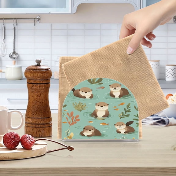 Qxltty Otter Fish Seaweed Acrylic Napkin Holder Set of 2 Transparent Dining Table Kitchen Cafeteria Home Decor 4.1x4.9x1.97in