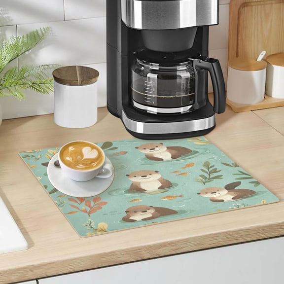 Qxltty Otter Fish Seaweed Leather Drying Mat for Kitchen Countertops Coffee Mats Hide Stain Quickly Absorbs Water Tableware Decor