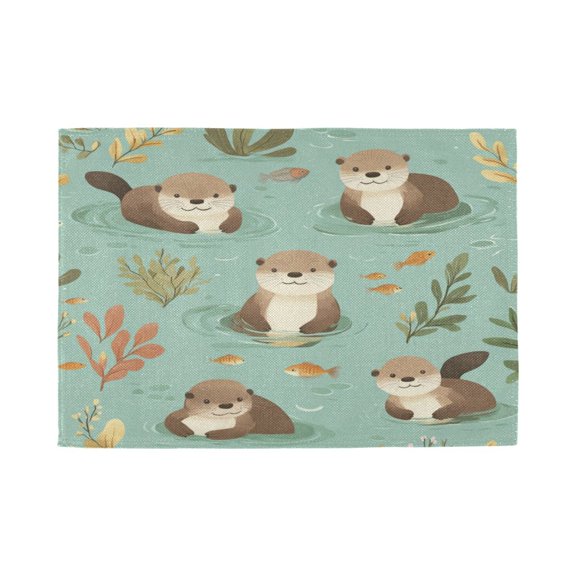 Qxltty Otter Fish Seaweed Placemats Set of 1 Heat Resistant Non-Slip Place mat for Dining Table Washable Durable Polyester Woven Table Decorations