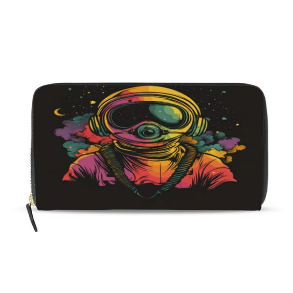 Qxltty Outer Space Astronauts Pattern Women's Leather Wallet Fashion Retro Multi Card Holder with Cell Phone Pocket Mothers Day Gifts