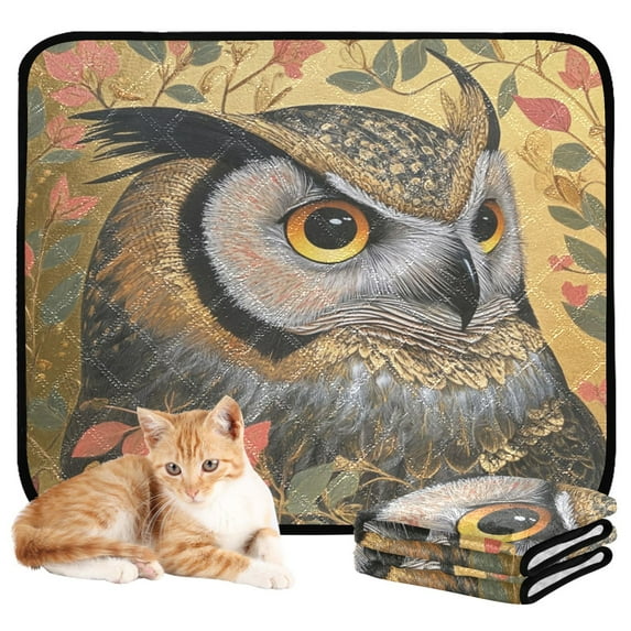 Qxltty Owl Leaves Yellow Pattern Cat litter Pads Pet Set of 3 Diaper Mats Center Anti-leakage Layer Absorbent Soft and Comfortable