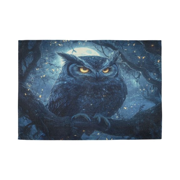 Qxltty Owl in The Moonlight Pattern Placemats Set of 1 Heat Resistant Non-Slip Place mat for Dining Table Washable Durable Polyester Woven Table Decorations
