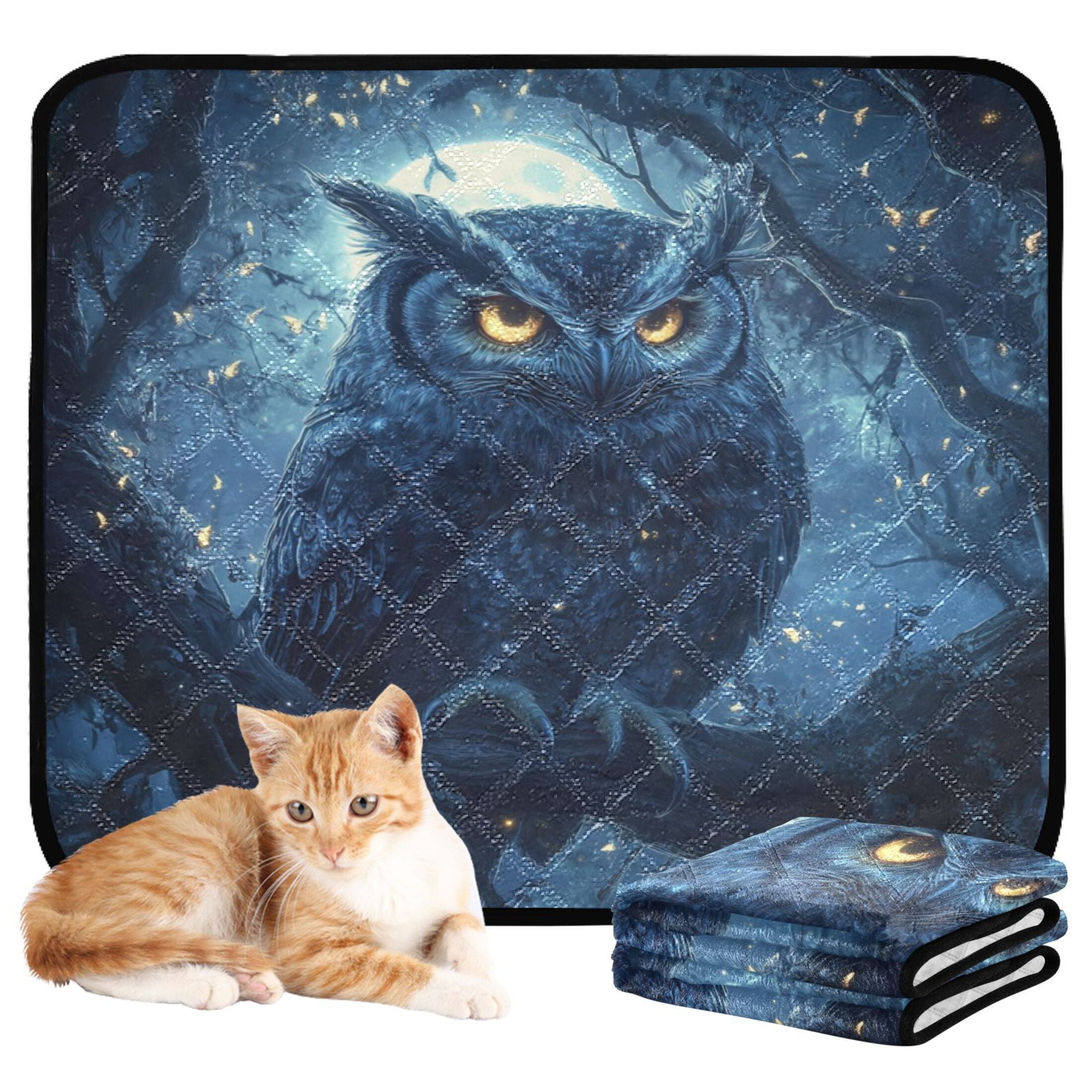 Qxltty Owl in The Moonlight Pattern Cat litter Pads Pet Set of 3 Diaper Mats Center Anti-leakage Layer Absorbent Soft and Comfortable