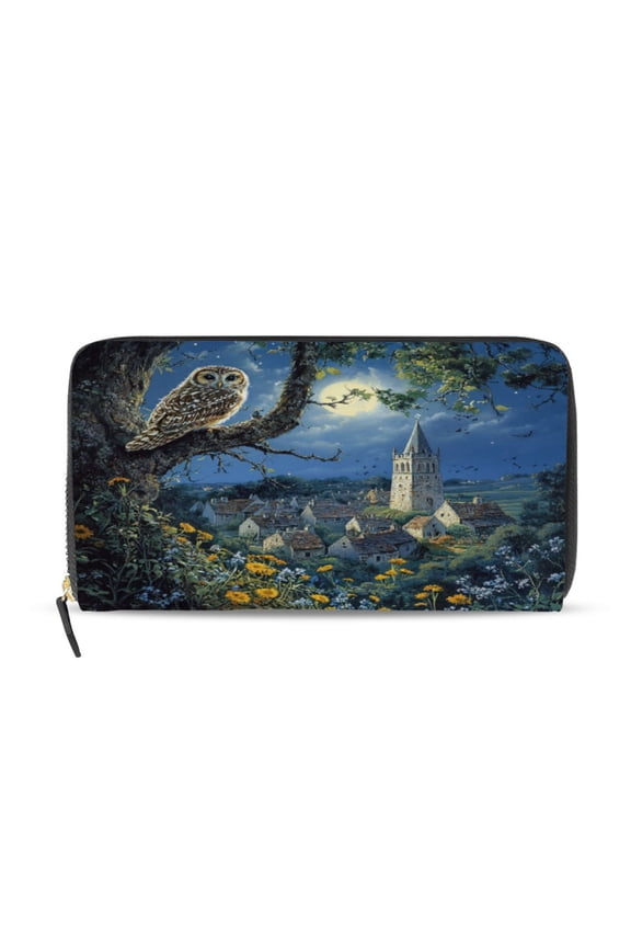 Owl in The Moonlight Women's Leather Wallet Fashion Retro Multi Card Holder with Cell Phone Pocket Mothers Day Gifts