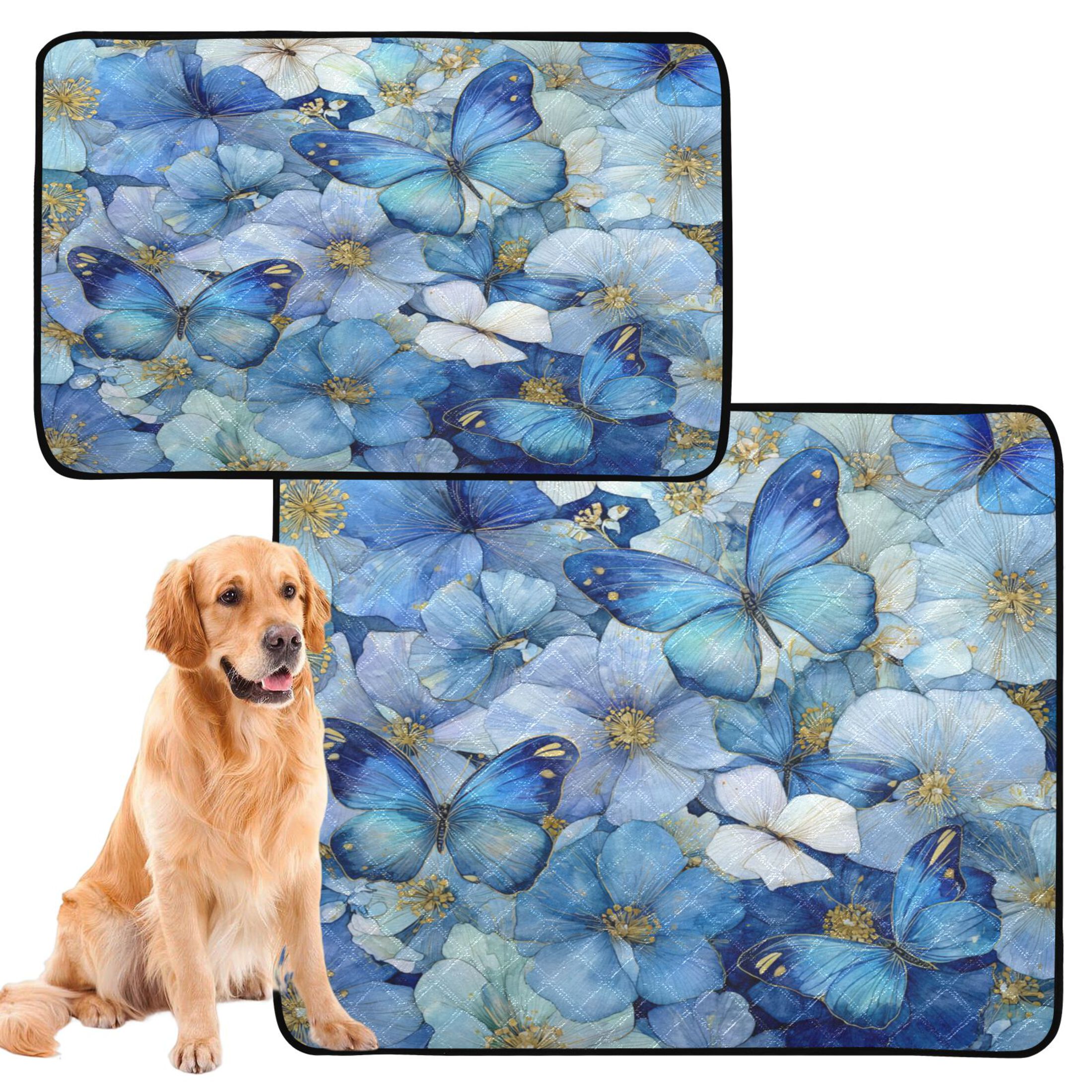 Qxltty Pale Blue Butterfly Cat litter Pads Pet Set of 2 Diaper Mats Center Anti-leakage Layer Absorbent Soft and Comfortable