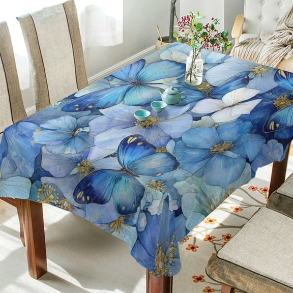 Qxltty Pale Blue Butterfly Square Tablecloth 54×54in Thick Wrinkle Resistant Heat Proof Durable Table Cover for Dining Table