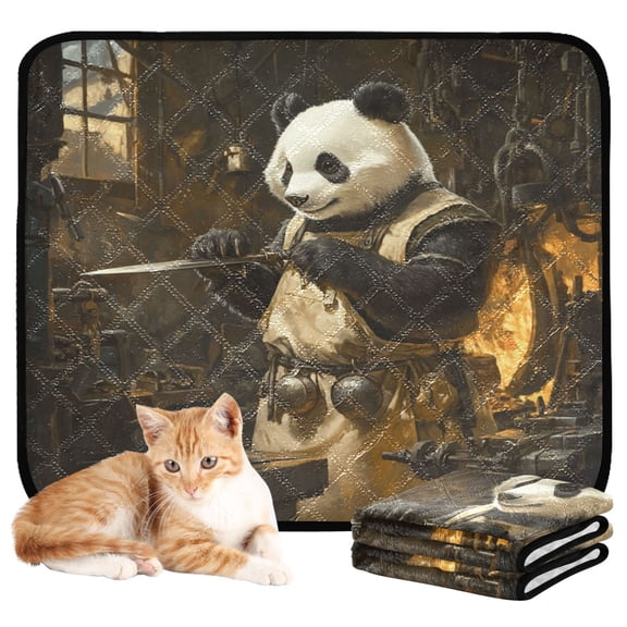 Qxltty Panda Enjoying The Illustration Of Iron Sword Cat litter Pads Pet Set of 3 Diaper Mats Center Anti-leakage Layer Absorbent Soft and Comfortable