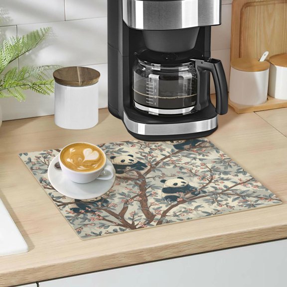 Qxltty Panda Pattern Leather Drying Mat for Kitchen Countertops Coffee Mats Hide Stain Quickly Absorbs Water Tableware Decor