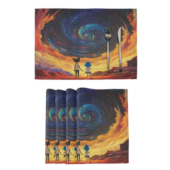 Qxltty Partner Star Gazing Pattern Placemats Set of 4 Heat Resistant Non-Slip Place mat for Dining Table Washable Durable Polyester Woven Table Decorations