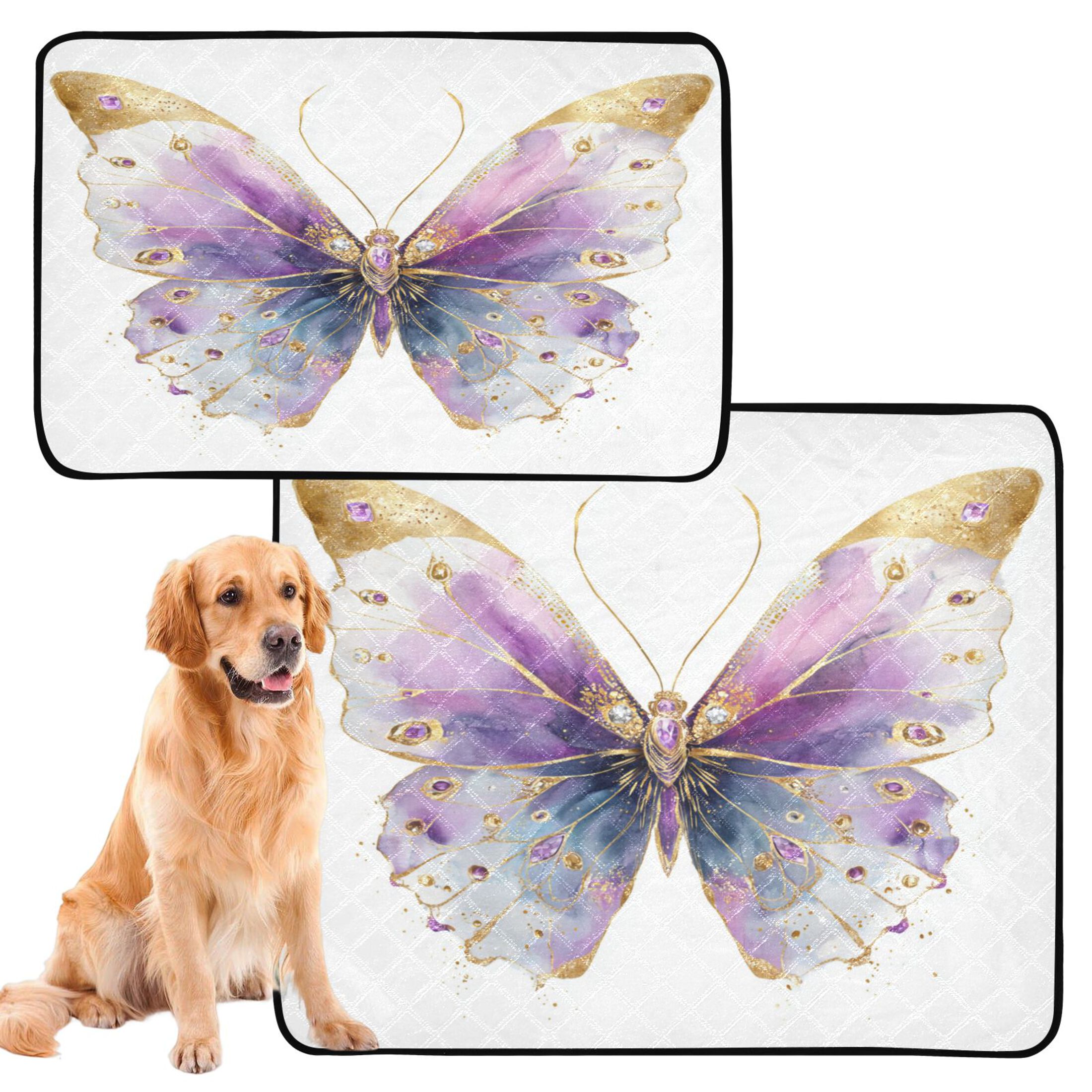Qxltty Pastel Butterfly Cat litter Pads Pet Set of 2 Diaper Mats Center Anti-leakage Layer Absorbent Soft and Comfortable