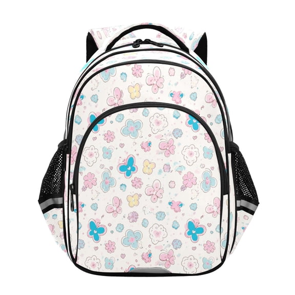 Qxltty Pastel Cute Floral Backpack Lightweight Multi Pocket Daypack Reflective Bookbag with Adjustable Straps
