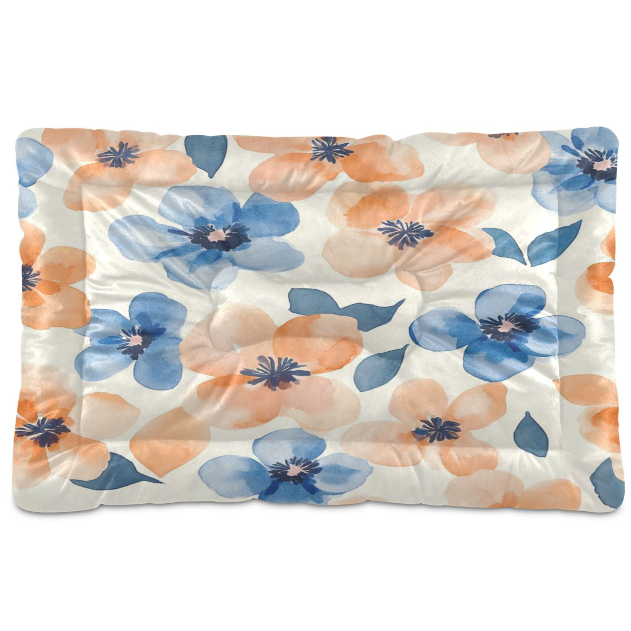 Qxltty Pastel Peach and Blue Flowers Ped Pad Wear-resistant and Hard to Bite Through Sleeping Pad for Small Medium Large Dogs Winter Pet Bed 36×24in