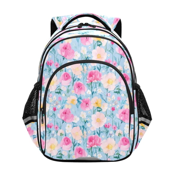 Qxltty Pastel Pink Floral Backpack Lightweight Multi Pocket Daypack Reflective Bookbag with Adjustable Straps