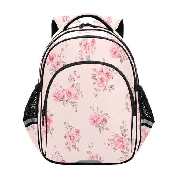 Qxltty Pastel Pink Rose Backpack Lightweight Multi Pocket Daypack Reflective Bookbag with Adjustable Straps