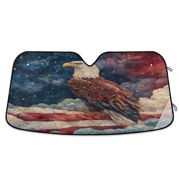 Qxltty Patriotic Bald Eagle Sky Car Windshield Sunshades Foldable UV Rays Sun Visor Protector Keep Your Vehicle Cool 53×23.5in