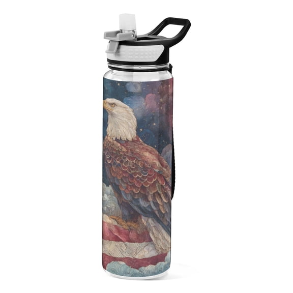 Qxltty Patriotic Bald Eagle Sky Water Bottle 32 oz with Straw BPA Free Reusable Fitness Sport Bottle Perfect for Travel School Outdoors and Gym