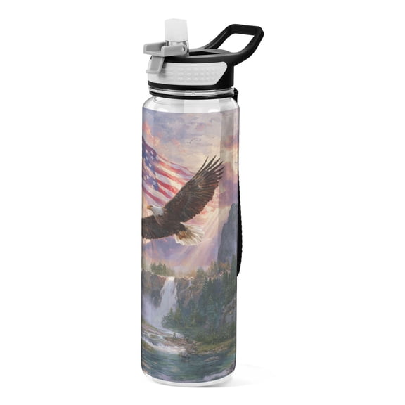 Qxltty Patriotic Eagle Mountain Water Bottle 32 oz with Straw BPA Free Reusable Fitness Sport Bottle Perfect for Travel School Outdoors and Gym